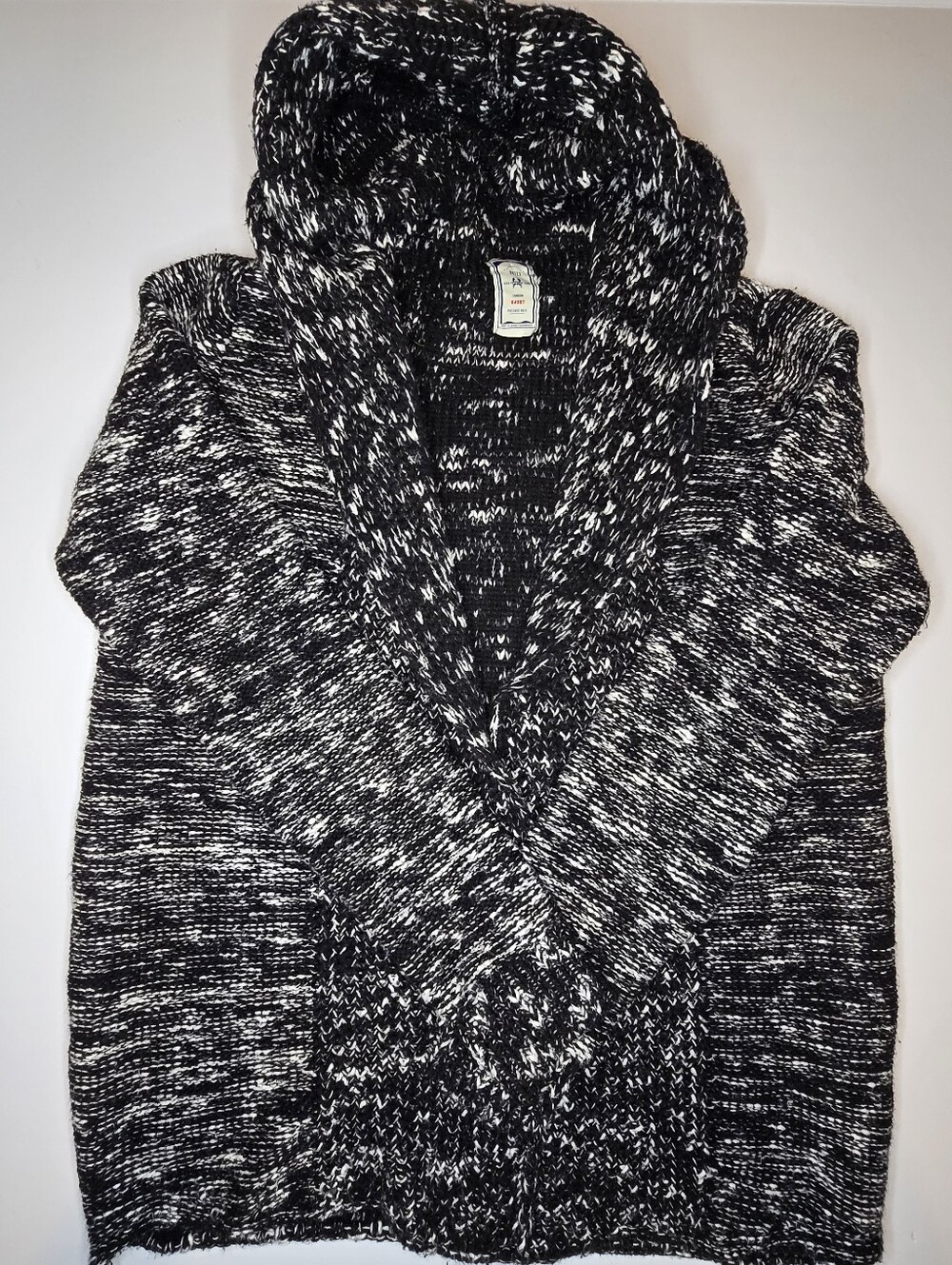 RNT23 Chunky Marled Shawl Collar Cardigan Sweater Black White Size M Mens